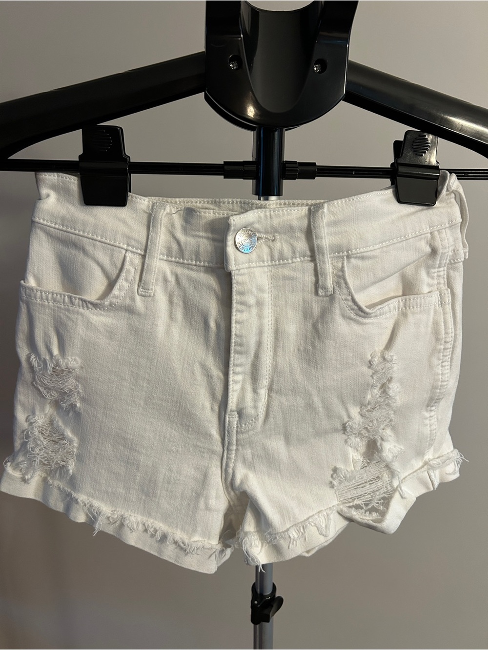 Hollister White Distressed Denim Cutoff Shorts
